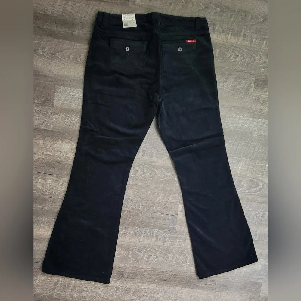 Y2K Vintg Guess‎ Flared Corduroy Pants Womens 34 Black Stretchy Low-Mid Rise NWT - Picture 2 of 12